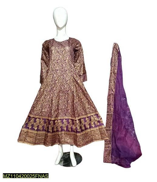 3Pcs Women Stitched  katan silk Allover steam  print  maxi 2