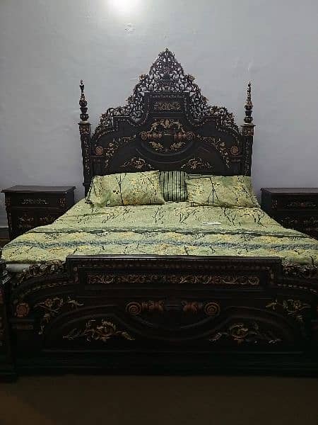 Chinioti Bed with Side Tables, Dressing Table and Mattress 100% OK 11