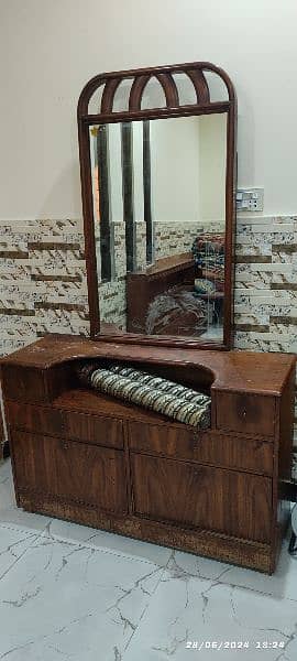 wooden bed with wooden side table dressing table 1