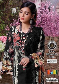 3PCS embroidered lawn suit with chiffon dupatta for sale