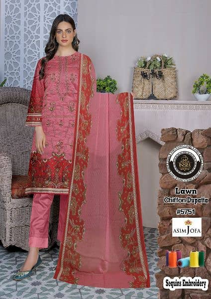 3PCS embroidered lawn suit with chiffon dupatta for sale 8