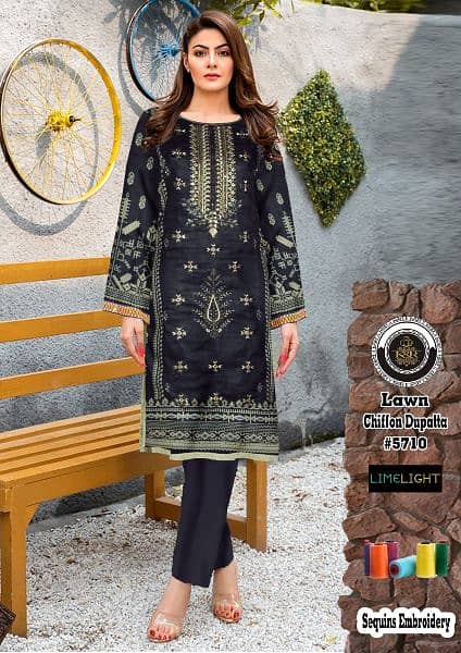 3PCS embroidered lawn suit with chiffon dupatta for sale 13