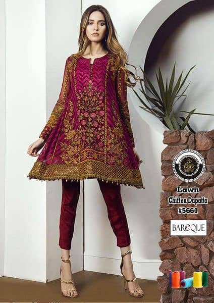 3PCS embroidered lawn suit with chiffon dupatta for sale 15