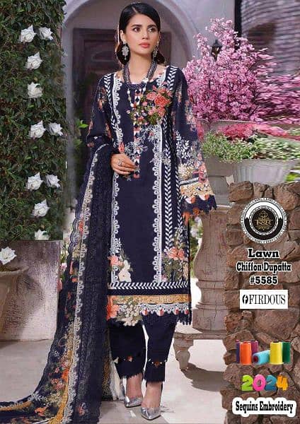 3PCS embroidered lawn suit with chiffon dupatta for sale 17