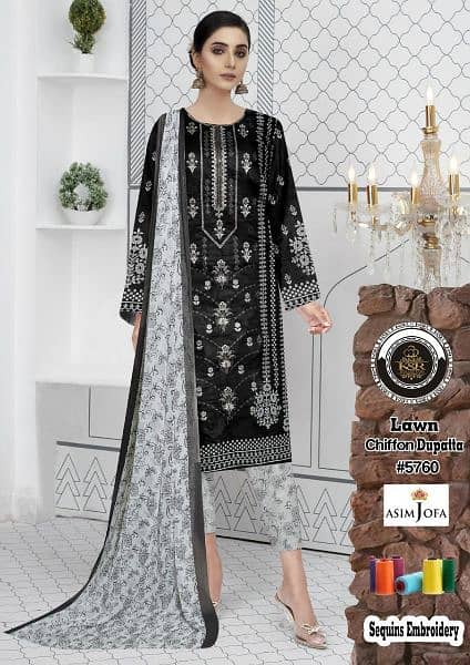3PCS embroidered lawn suit with chiffon dupatta for sale 18