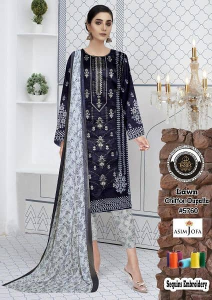 3PCS embroidered lawn suit with chiffon dupatta for sale 19