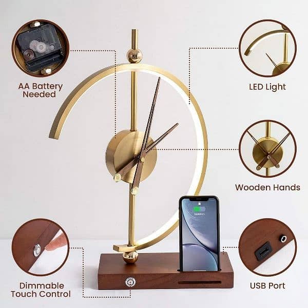 Table lamp clock wireless charger ring light phone holder 1