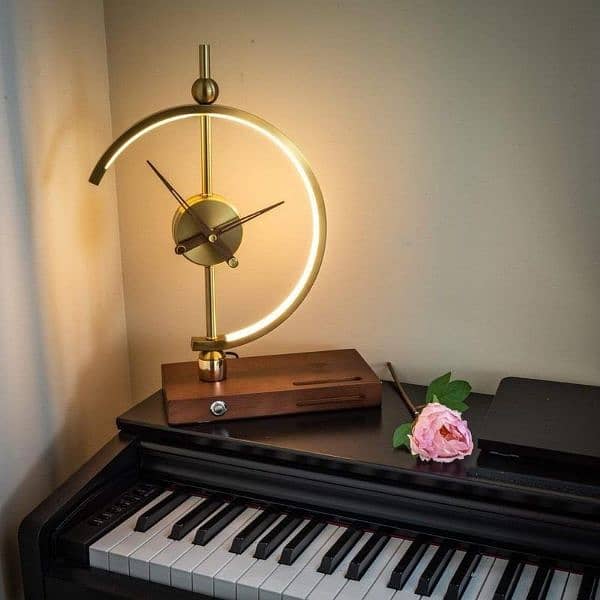 Table lamp clock wireless charger ring light phone holder 2
