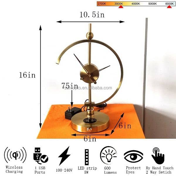 Table lamp clock wireless charger ring light phone holder 3