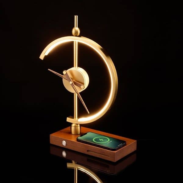 Table lamp clock wireless charger ring light phone holder 13