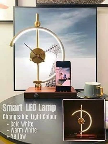 Table lamp clock wireless charger ring light phone holder 17