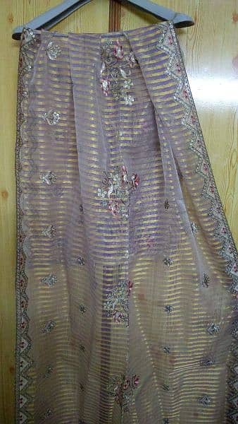 embroidered organza 3-pc Chinese violet colour ready to wear suit. 3