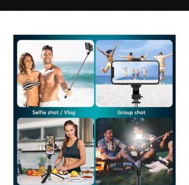 Selfie stick with LED light mini tripod stand and bluetooth remote 3