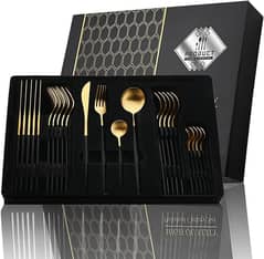 24 Pcs Black Gold Premium Stainless Steel Cutlery Set