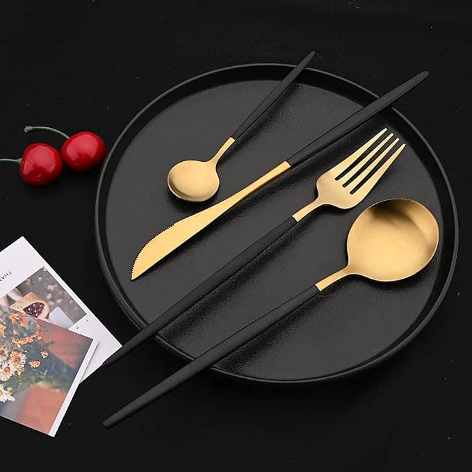 24 Pcs Black Gold Premium Stainless Steel Cutlery Set 1