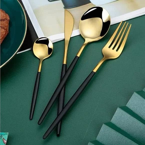24 Pcs Black Gold Premium Stainless Steel Cutlery Set 2