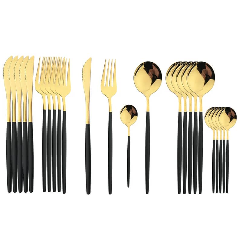 24 Pcs Black Gold Premium Stainless Steel Cutlery Set 3