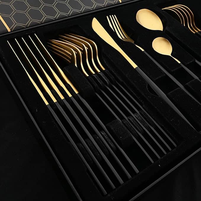 24 Pcs Black Gold Premium Stainless Steel Cutlery Set 6