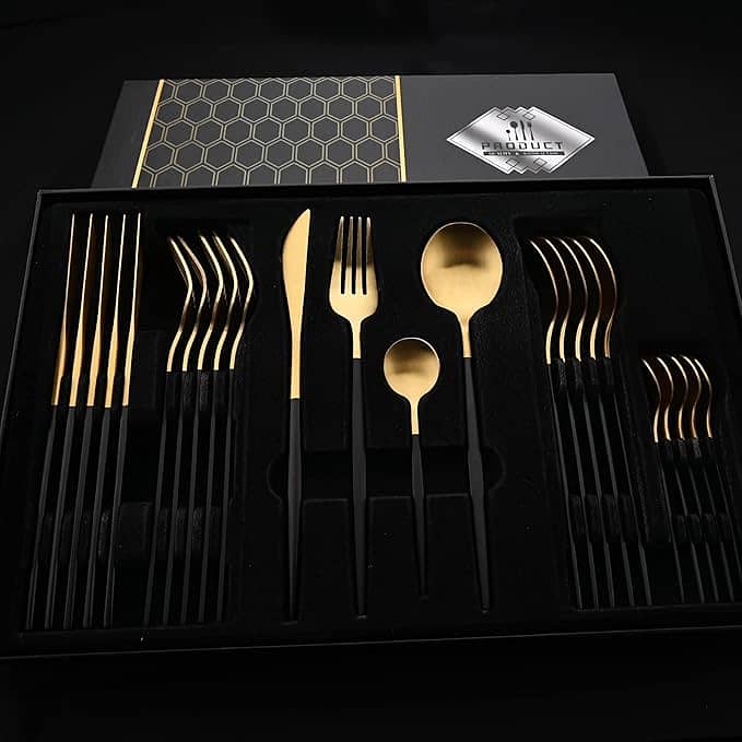 24 Pcs Black Gold Premium Stainless Steel Cutlery Set 7