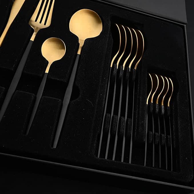 24 Pcs Black Gold Premium Stainless Steel Cutlery Set 8