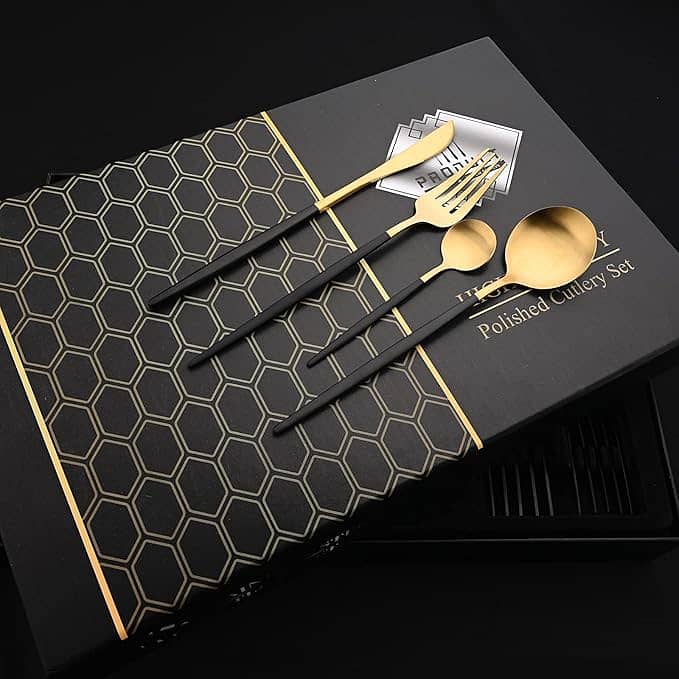 24 Pcs Black Gold Premium Stainless Steel Cutlery Set 9