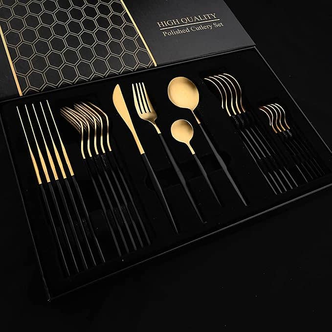 24 Pcs Black Gold Premium Stainless Steel Cutlery Set 10