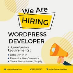 Wordpress Shopify Developer required in Faisalabad Office