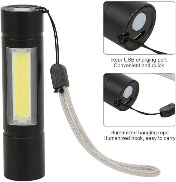 Zoomable Rechargeable LED Torch-Micro USB Charging with Cable and Case 10