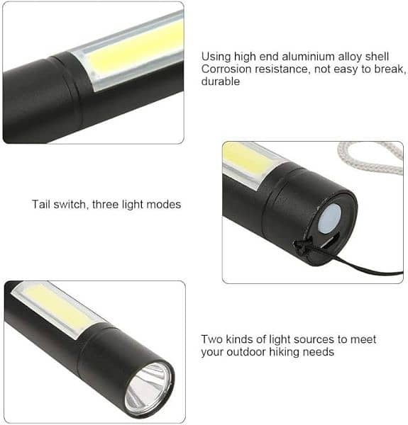 Zoomable Rechargeable LED Torch-Micro USB Charging with Cable and Case 11