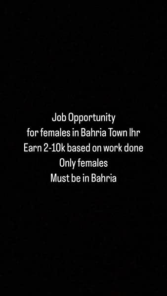 Job opportunity for Females in Bahria Town 0