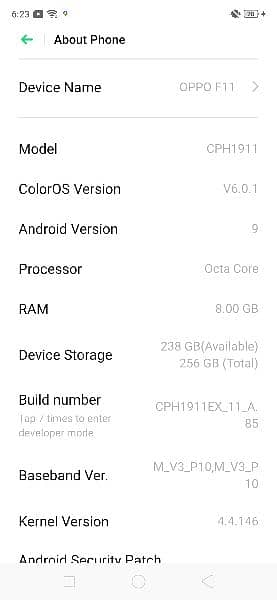 oppo f11 8GB 256 memory 5