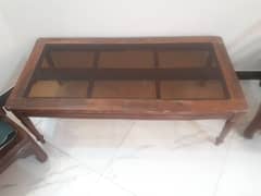 Wooden Center Table with Glass Top 0