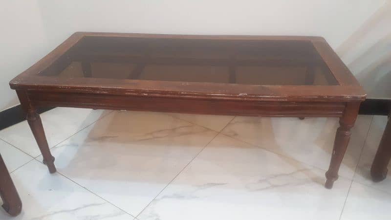 Wooden Center Table with Glass Top 1