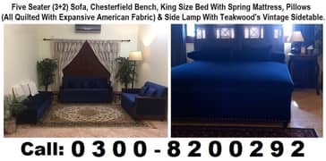 Five Seater Sofa Ottoman Bench and Bed with Pillows 0300-8200292