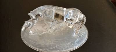 Vintage Italian Royal Crystal Rock Glass Horse Mare & Foal Figurine