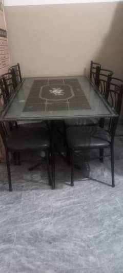 6 chair iron & glass dining table large