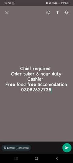 chinese chief staff require  waiter oder taker also required
