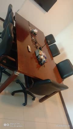 Well Maintained Office Table and Leather Wooden Chairs