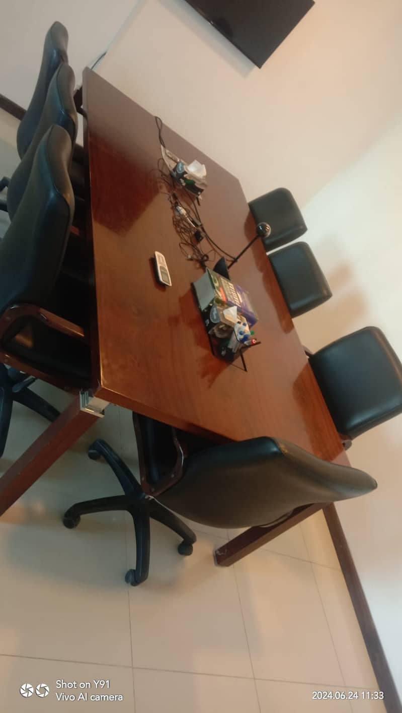 Well Maintained Office Table and Leather Wooden Chairs 1