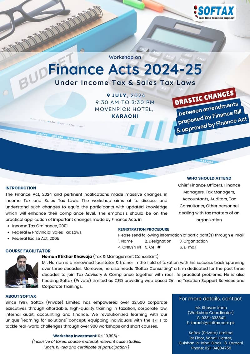 Workshop on Finance Acts 2024-25 Under Income Tax & Sales Tax Laws 1