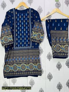 two piece women stitch block printed suit