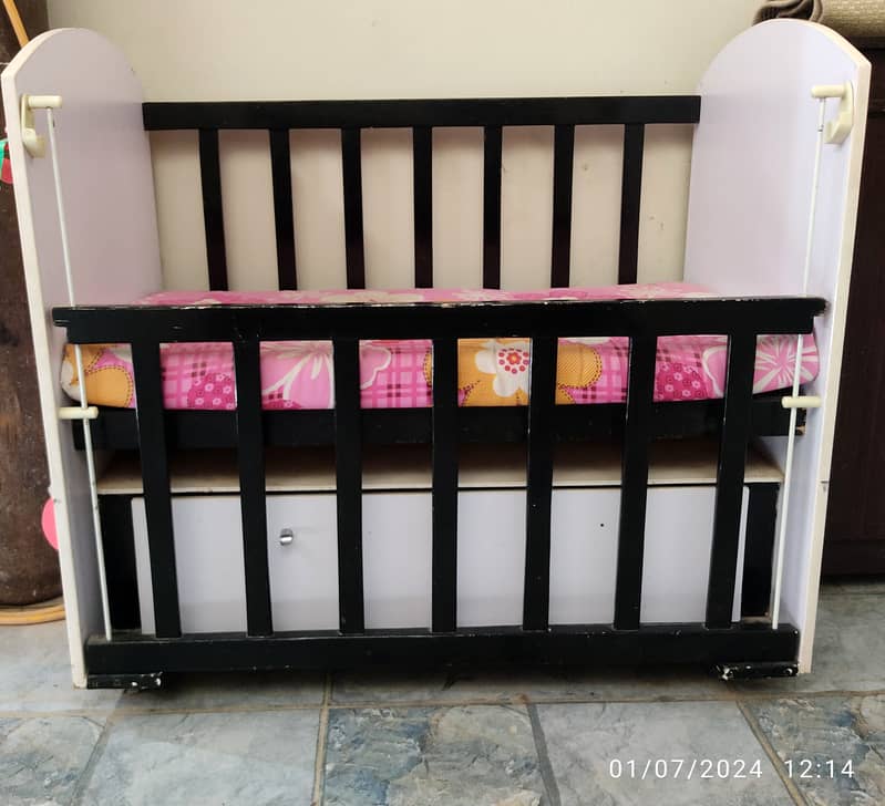 Wooden Baby Cot With Mattress 1