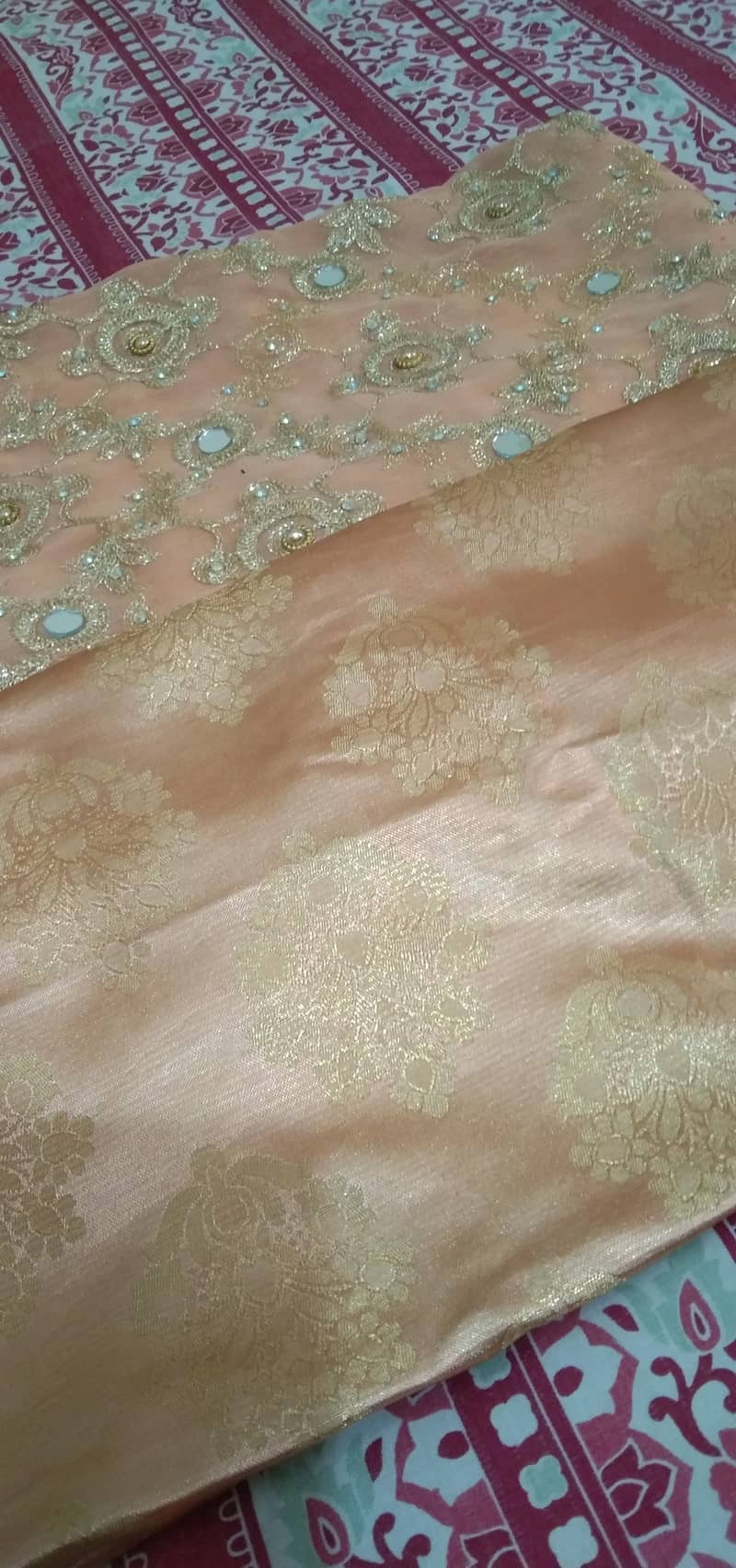 Unstitched chiffon with mirror work on shirt along bnarsi trouser 1