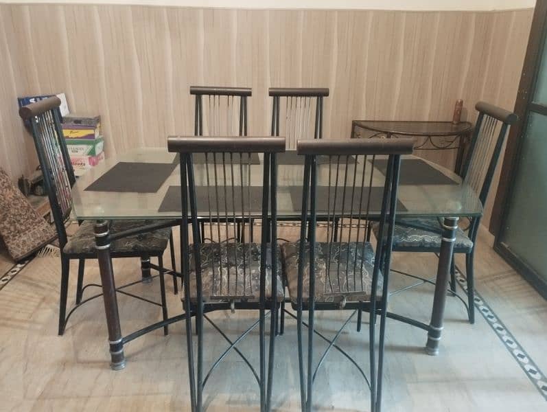6-Seater Glass Dining Table with Metal Chairs - Excellent Condition 0