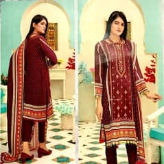 2 PCs Women's Unstitched linen Printed Suit 0