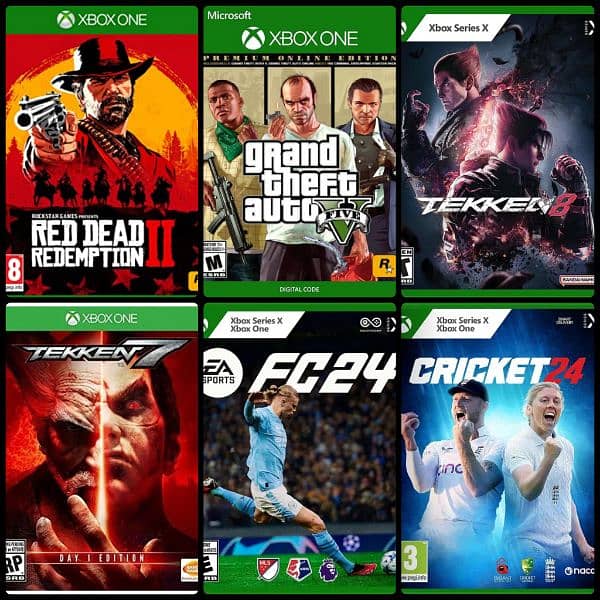 discounted Xbox one games FC 24 Tekken rdr2 GTA 5 cricket 24 0