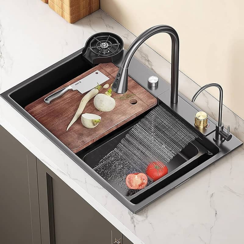 Kitchen Sink Stainless Steel w Nano Waterfall Sink sus304 Unique Style 1