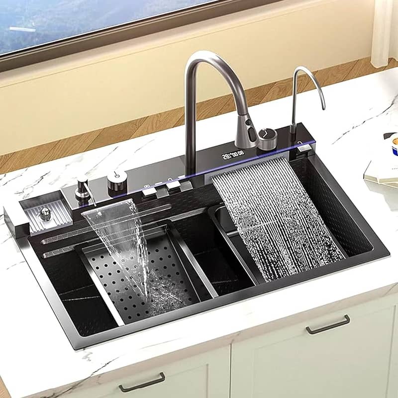 Kitchen Sink Stainless Steel w Nano Waterfall Sink sus304 Unique Style 2