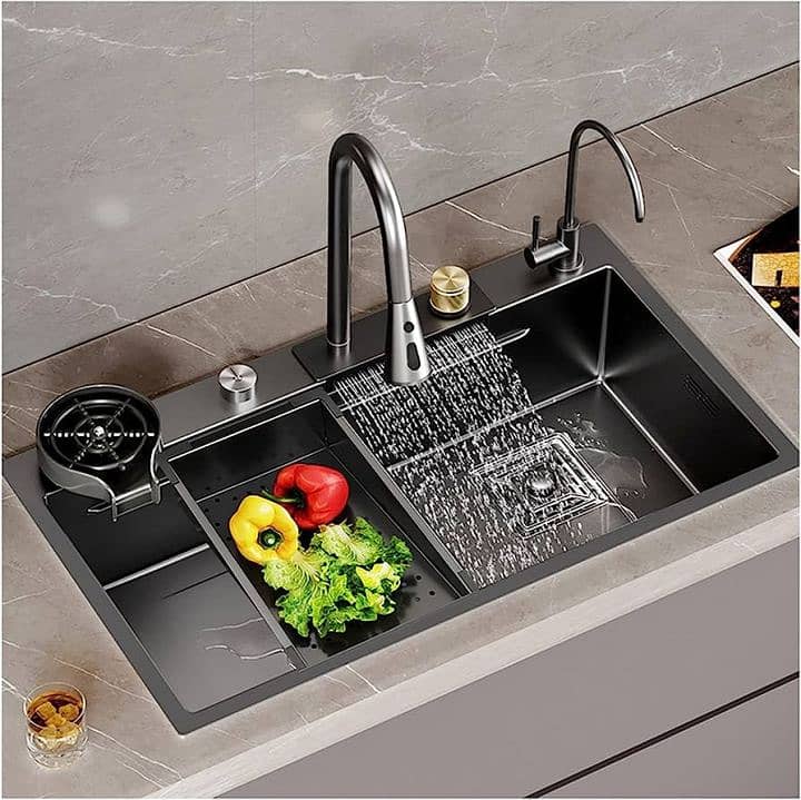 Kitchen Sink Stainless Steel w Nano Waterfall Sink sus304 Unique Style 3