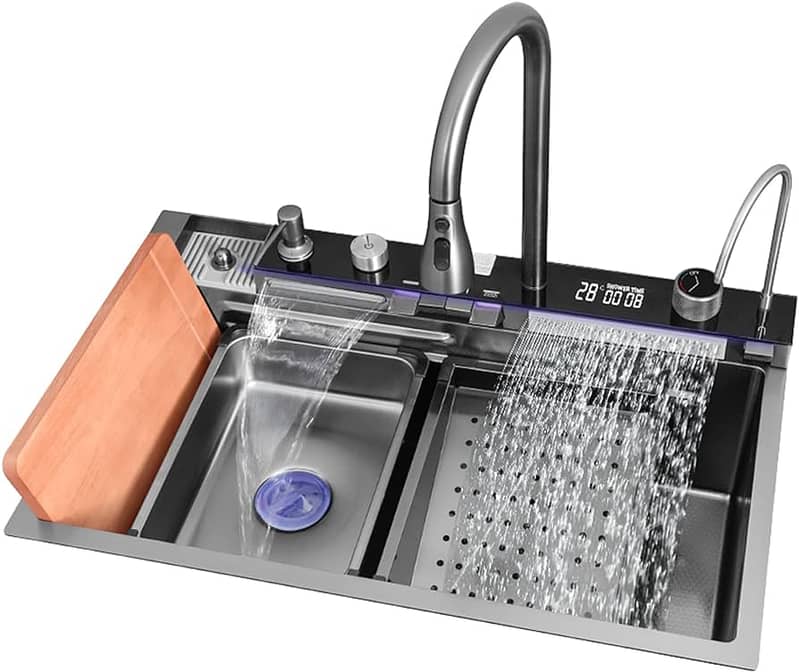 Kitchen Sink Stainless Steel w Nano Waterfall Sink sus304 Unique Style 4